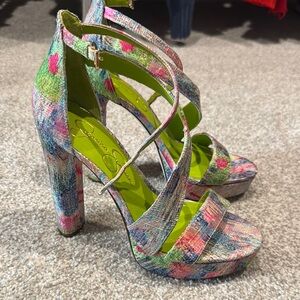 Jessica Simpson Pink and Green Floral Heels